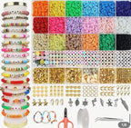 DIY Clay Bead Bracelet Making Kit, Colorful Flat Heishi Beads with Letter, Smiley Face Beads, Charms, Elastic String and Tools for Jewelry Making
