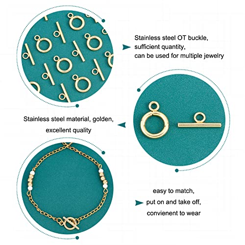 UNICRAFTALE 20 Sets Golden Toggle Clasps & Tbar Clasps 304 Stainless Steel Ring Toggle Connectors for DIY Jewelry Making - size: Bar:18mm Long