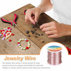 HARFINGTON Wire 203ft Length 24 Gauge Copper Craft Jewelry Wrapping Wire Tarnish Resistant Beading for Jewelry Making Supplies Crafting, Pink - color: Pink