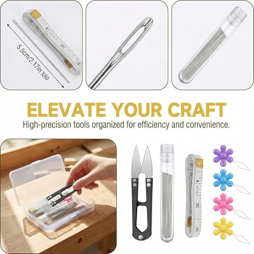 FREICO 68 Pcs Beading Needles Set, Size 10 Long Straight Beading Needle with Threader and Scissors, Fine Seed Bead Needles for Jewelry Making, Beads, Embroidery
