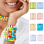 160pcs 2-Hole Glass Tila Beads 5x4.5-5.5x2-2.5mm 8 Colors Transparent Spray Painted Square Rectangle Seed Beads with Glitter for DIY Pendants Bracelets Jewelry Making, Holes: 0.5-0.8mm(Mix Color#1)