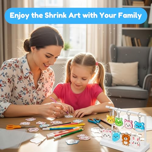Auihiay 198 Pieces Shrink Plastic Kit Includes 20 Sheets Shrink Papers, Hole Punch, Keychain Accessories and Pencils for Shrinky Art and DIY Keychain Making Easter Mother Day Ornament - size: 198PCS