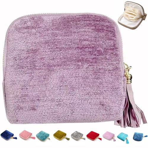 Small Travel Jewelry Case, 6-Layer Velvet Jewelry Organizer Storage Bag with Zipper, Mini Portable Pouch for Bracelet Rings Earring, Anti-Scratch Jewelry Pouch Gift for Women Girls（Light Purple） - color: Light Purple