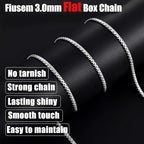 Fiusem Flat Box Chains for Men, 2.5/3/4/4.5/5mm Silver Tone Box Chain Necklace, Stainless Steel Necklaces for Men and Women 16-28 Inches, Jewelry Gift - size: 24 Inches, style: Silver 3MM