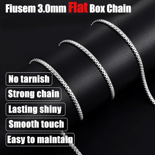 Fiusem Flat Box Chains for Men, 2.5/3/4/4.5/5mm Silver Tone Box Chain Necklace, Stainless Steel Necklaces for Men and Women 16-28 Inches, Jewelry Gift - size: 18 Inches, style: Silver 3MM