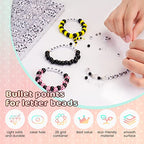 FZIIVQU 1400 Pcs Letter Beads Kit, 28 Styles White Acrylic Alphabet Beads Letter Beads for Jewelry Making wiht Number Beads Heart Beads Friendship Bracelet Kit - color: Black Letter & White Base, size: 4*7mm