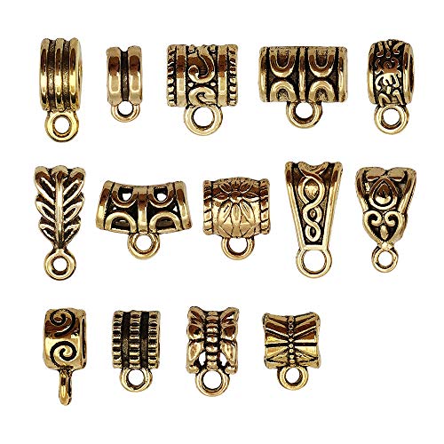 100g (About 125pcs) Antique Gold Bail Tube Spacer Bead Hanger Fit Charm European Bracelet Charms Pendant Bails for Jewelry Making and Crafting (M376) - color: Antique Gold