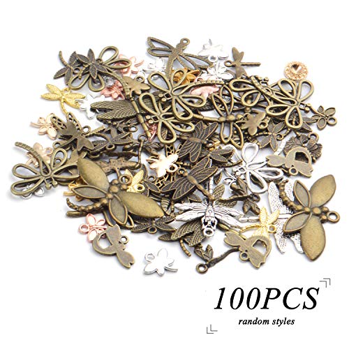 100g (50-80pcs) Mixed Styles Dragonfly Charms Tibetan Alloy Vintage Insect Pendants for DIY Necklace Bracelet Crafts Jewelry Making - style: Mixed Dragonfly Charms