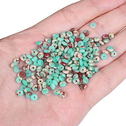 BEADIA Natural Green Shoushan Disk Stone Beads 4x2mm 160pcs Rondelle Loose Semi Gemstone Beads for Jewelry Making Design - color: Green Shoushan