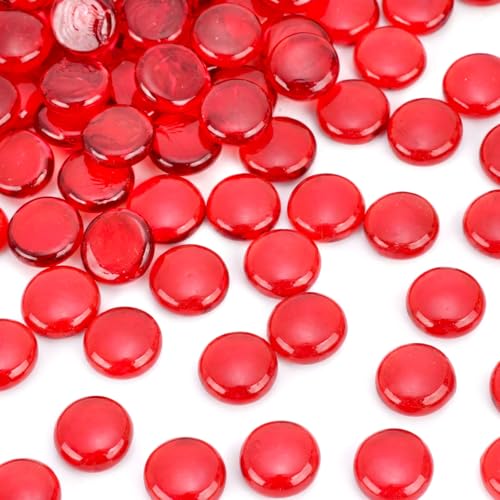 FUTUREPLUSX 1LB Red Glass Beads, Flat Glass Marbles Burgundy Pebbles Marbles for Vases Decorative Red Colored Gemstones Fish Tank Table Scatter Decor Art Craft - color: Red