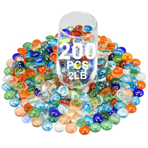 Beads Decorative Glass Pebbles,Mixed Colour Glass Stones Flat Bottom Marble Beads for Aquarium Fish Tank Planter Crafts Home Decorative Art Craft Vase Filler (Mixed, 2 Pounds) - color: Mixed, size: 2 Pounds