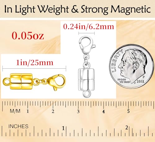 Magnetic Necklace Clasp with Lobster Clasp 18K Gold and Silver Magnetic Jewelry Clasps for Necklaces Extender Bracelet Clasps and Closures - color: 6Pcs Gold