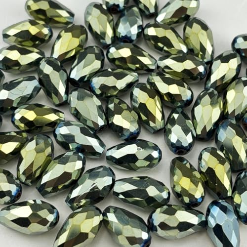 100pcs 8x12mm Teardrop Crystal Glass Beads for Jewelry Making, Faceted Vertical Hole Teardrop Glass Spacer Beads for Wind Chimes Bracelet Earring Necklace DIY Craft(Green Light) - color: Green Light, size: 8x12mm