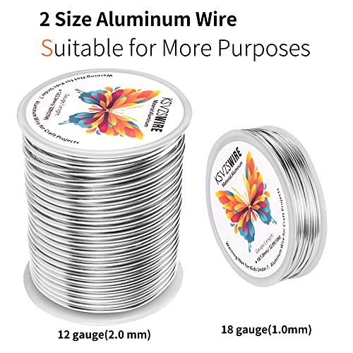 Aluminum Craft Wire 12 Gauge(2.0mm)–82 Feet(25M)+18 Gauge (1.0mm) 32.8Ft (10M) + Pliers – Bendable Metal Wire for Sculpting, Armature, Jewelry Making, DIY Crafts (Silver) - size: 12Gauge, style: Silvery