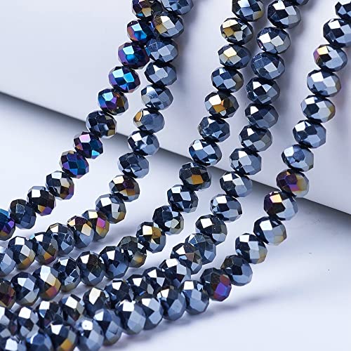 10 Strands Briolette Faceted Rondelle Glass Beads 4x3mm Black AB Color Opaque Glass Tiny Spacer Beads 1300pcs for Bracelets Jewelry Making - color: Black AB, size: 4x3mm