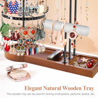 KALYLOC Jewelry Earring Holder Organizer, Adjustable 5 Tiers Rotating Earring Holder 3 Tier Necklace Holder with Wooden Base, Multi-Functional Jewelry Organizer Display Stand for Studs Bracelet Women - color: Black