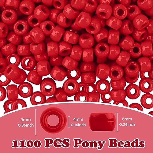 QPIXVB 1100PCS Red Pony Beads,Beads for Jewelry Making,Friendship Bracelet Bead Kit for Crafts,Bulk Pony Bead for Valentines Christmas Crafts Gifts - color: red beads