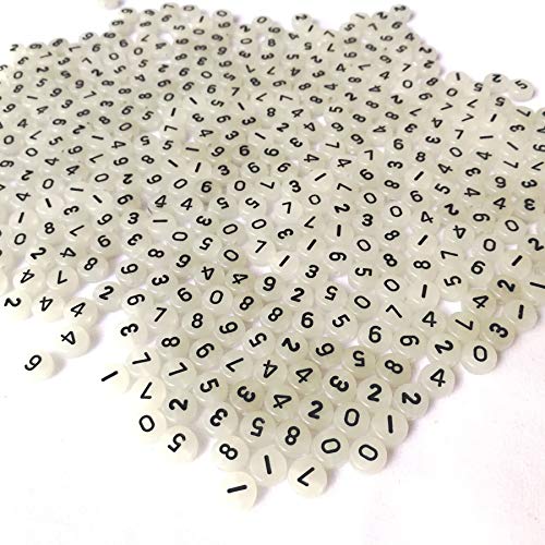 Amaney 500pcs Number Beads 7x4mm Mixed Number Beads Acrylic Round Shape Loose Beads (Glowing in the Dark) - color: Glow, size: 7x4mm