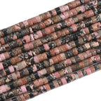 150pcs 2x4mm Natural Black Lace Rhodonite Tube Shape Beads Loose Flat Round Cylinder Flat Spacer Stone Beads for Bracelet Earrings Jewelry Making - color: Black Lace Rhodonite, size: 2x4mm Tube shape