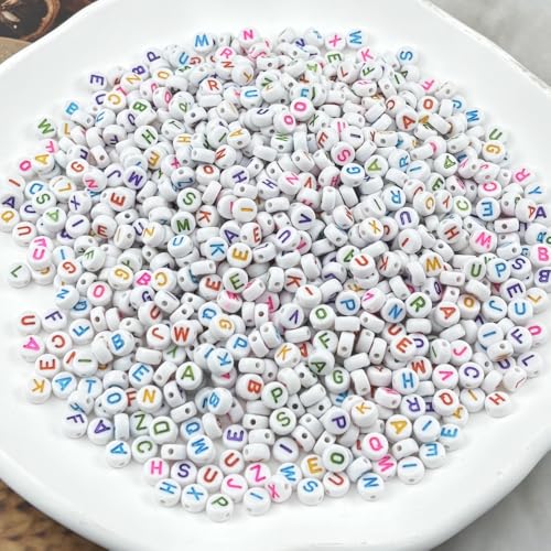 1000pcs Round Acrylic Alphabet Beads for Jewelry Making & DIY Crafts (P-Colorful Letter White Bead) - color: P-Colorful Letter White Bead