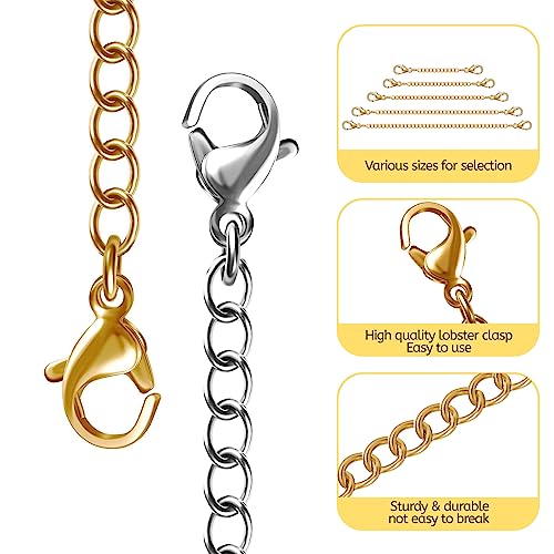 winee 30pcs Chain Extenders for Necklace, Necklace Extenders for Women Girls Bracelet Anklet Extender Stainless Steel Chain Extenders for Jewelry Making 2in 3in 4in 5in 6in (15 Gold, 15 Silver)