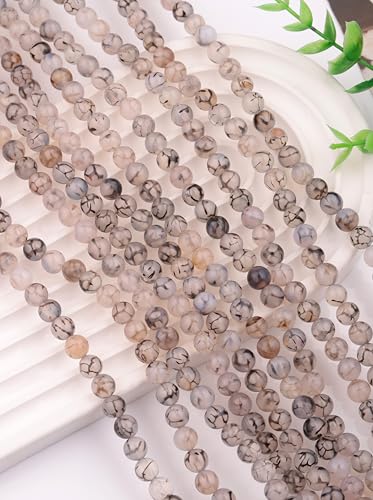 Natural Stone Beads 8mm Polished Round Smooth Gemstone Beads for Jewelry Making Supplies 15 Inch(45 Beads) (Black and White Dragon Pattern) - color: Black and white dragon pattern-45pcs