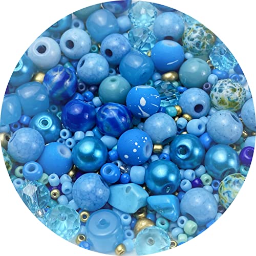 Assorted Glass Resin Beads Multi Size Colors Smooth Cracked Gravel Millet Spacer Beads for Bracelets Necklace Earring DIY Jewelry Making Craft(Lake Blue Series) - color: Lake Blue Series