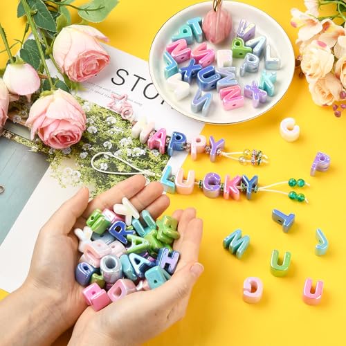 Ornaland 90-100Pcs Large Letter Beads White Acrylic Alphabet Letter Beads Random Mixed Alphabet Shape Bead for Bracelets Keychains Jewelry Lanyards Making(White) - color: White
