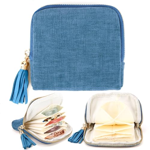 YOPCDJ Small Travel Jewelry Case, Portable Soft Jewelry Bags, Organizer Pouch with 6 Compartments Pocket, Anti-Scratch Storage Holder for Bangle Bracelets Earrings Necklace, Women Gifts, Ocean Blue - color: Ocean-Blue