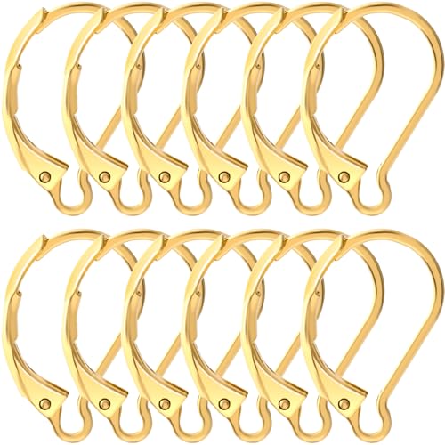12 Pcs Leverback Earring Hooks, Stainless Steel Clasp Hoop, Hypoallergenic Dangles Earring Hooks, French Ear Wire Findings for Women, DIY Crafts, Jewelry Making (Gold) - color: Gold 12pcs