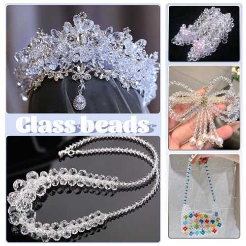 TOAOB 1000pcs Briolette Crystals Glass Beads 4mm 6mm 8mm Rondelle Faceted Spacer Beads White Loose Beads for Bracelets Necklace Earrings Jewelry Making - color: White