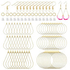 372Pcs Earrings Beading Hoop Set with 72 Earring Finding Teardrop Round Beading Hoop Earrings Bulk with 100 Hooks,100 Jump Ring,100 Ear Backs for DIY Jewelry Making Earrings Making Supplies(K Gold) - color: 372Pcs-K Gold