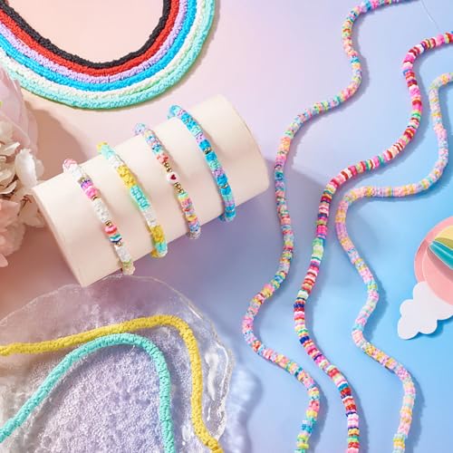 Elecrelive 10 Strands Flower Heishi Beads Kit 6mm Flat Polymer Clay Spacer Beads Colorful Loose Polymer Clay Chips for Bracelet Chocker Necklace Earring DIY Crafts - color: 10 Colors, Flower