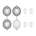 FASHEWELRY 10 Sets Tibetan Style Alloy Oval Bezel Pendant Trays with Transparent Glass Cabochons Hollow Blank Base Connector for DIY Photo Pendant Making - color: 13x18mm-10 Sets