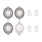 FASHEWELRY 10 Sets Tibetan Style Alloy Oval Bezel Pendant Trays with Transparent Glass Cabochons Hollow Blank Base Connector for DIY Photo Pendant Making - color: 13x18mm-10 Sets