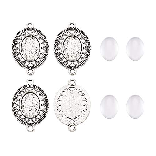 FASHEWELRY 10 Sets Tibetan Style Alloy Oval Bezel Pendant Trays with Transparent Glass Cabochons Hollow Blank Base Connector for DIY Photo Pendant Making - color: 13x18mm-10 Sets
