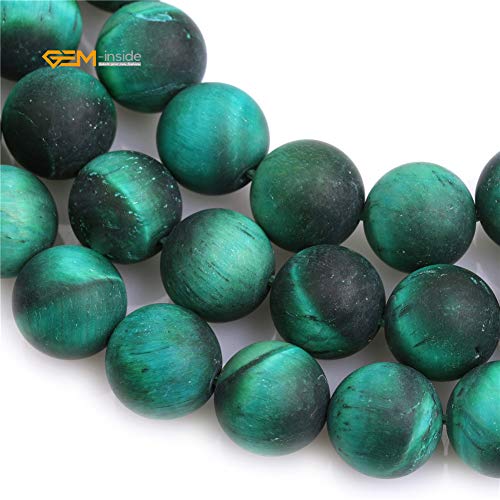 GEM-Inside 12mm Natural Stone Green Tiger Eye Frosted Matte Unpolished Round Beads for Jewelry Making Strand 15 inch - color: Green Tiger Eye, size: 12mm
