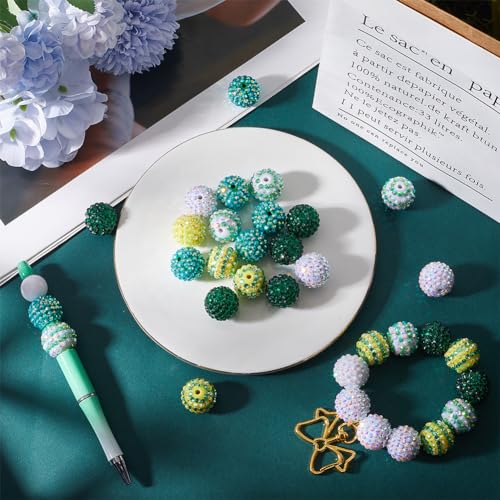 SUNNYCLUE 30Pcs 20mm Green Chunky Resin Rhinestone Beads Round Disco Ball Loose Spacer Beads for Jewelry Making DIY Bracelet Necklace Pen Supplies - color: 30pcs 20mm Green Rhinestone Beads