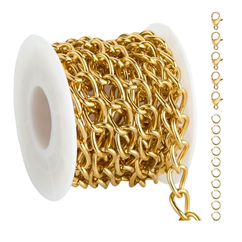 UMAOKANG 6.6 Feet Gold Plated Chain for Jewelry Making Stainless Steel Twist Cable Jewelry Chain Roll with Jewelry Supplies Findings - color: Cable (Gold)