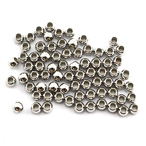 50-Pack 304 Stainless Steel Smooth Round Spacer Beads 2mm Hole,Seamless Loose Beads for Jewelry Making Findings DIY Crafts Accessories 4mm(Silver) - color: SILVER, size: 4x2
