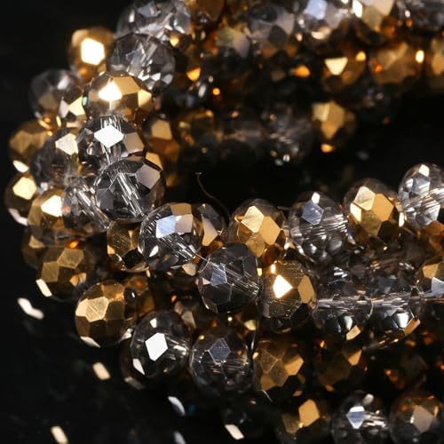 5 Strands 8mm Transparent Gold Half Plated Faceted Rondelle Beads, Songxi Glass Beads for Keychain Making Necklace Earring Jewelry Making for Gemstone DIY Craft Supplies - color: Gold, size: 8mm(5 Strands)