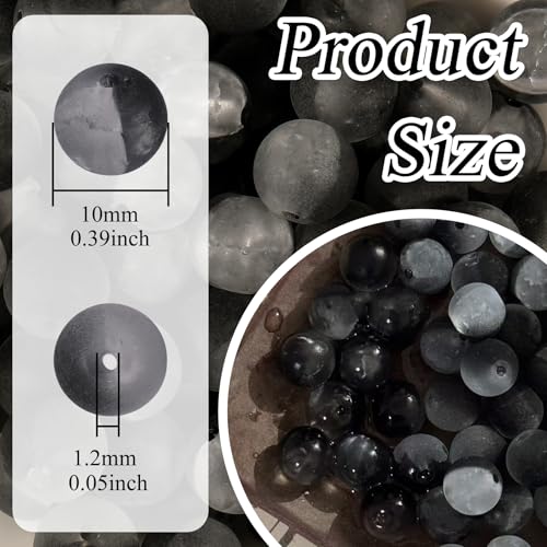 100Pcs Glass Beads 10mm Round Moon Frosted Cracked Water-Activated Transparent Glazed Beads, Ideal for DIY Bracelets Necklaces Phone Charms Craft Supplies (Black) - color: Black