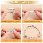 Molain 40 Pieces Silver Snake Charm Bracelet Chains, 7.87 Inch Adjustable Jewelry Making Charm Bracelet with Heart Extender Chains for DIY Women Gifts