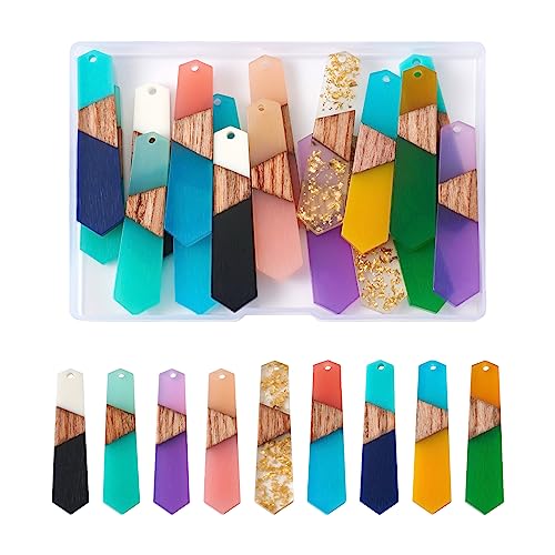 Beadthoven 18pcs/9 Pairs Natural Wood Resin Charms Colorful Pendulum Shape DIY Earrings Pendants Mixed Vintage Wooden Pieces Tag Pendants for Statement Jewelry Making Bohemian Earrings Findings - color: Colorful Pendulum Shape