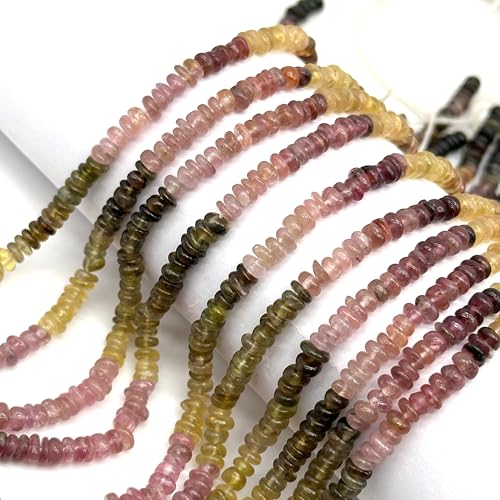 Stone2wear 3-4mm Natural Multi Color Tourmaline Rondelle Beads (16 Inch Strand) Smooth Gemstones - Genuine Birthstone for Handmade Jewelry Design & Wire Wrapping