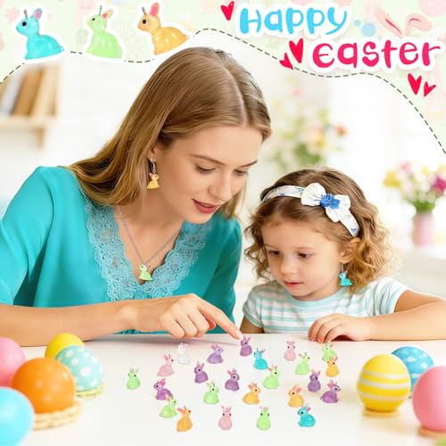 Augshy 64 Pcs Easter Rabbit Charms, Resin Bunnies Charms Luminous Rabbit Beads Easter Pendant Bulk Glow in The Dark Ornament for DIY Bracelet Necklace Earrings Jewelry Making Accessories Decorations - style: Easter Rabbit Style