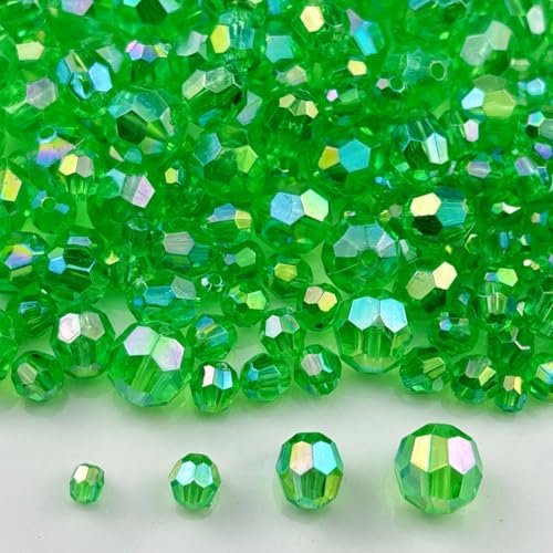 1800pcs Acrylic Faceted Round Beads 4mm 6mm 8mm 10mm AB Colors Glossy Acrylic Round Spacer Beads with Hole for DIY Bracelet Necklace Jewelry Making Supplies Handmade Craft(Green AB) - color: Green AB