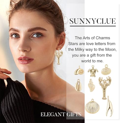 SUNNYCLUE 1 Box 54g Real 14K Gold Plated Charms Bulk Gold Summer Ocean Charm 16Pcs Sea Theme Marine Life Charms Starfish Shell Charm Pendant for DIY Christmas Earring Bracelet Jewelry Making Supplies - color: 14K Gold Plated Charms