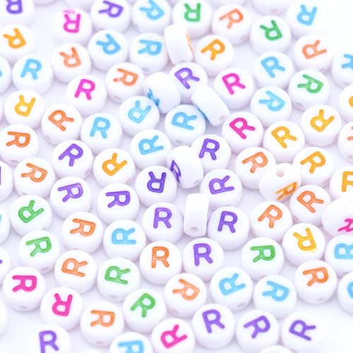 300Pcs Colorful Letter Beads R 4X7mm Individual Round Alphabet Beads for Friendship Bracelets Making - color: Round - R