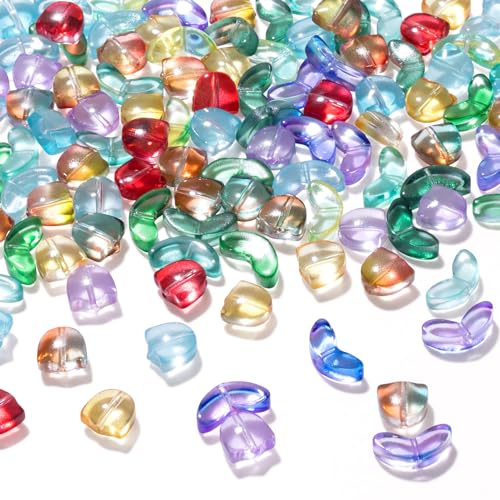 PAGOW 60pcs Tulip Flower Glass Beads, Czech Coloured Glaze Translucent Bracelet Beads, Colorful Handcrafted Crystal Loose Glass Beads for Spring Summer Valentines Wedding DIY Jewelry Making - color: Tulip Beads (Czech Glaze)